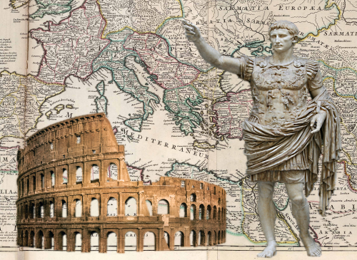 Map of Rome with the Collesium and Roman Emperor