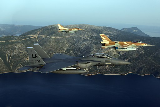 American and Israeli F-15s flying in formation